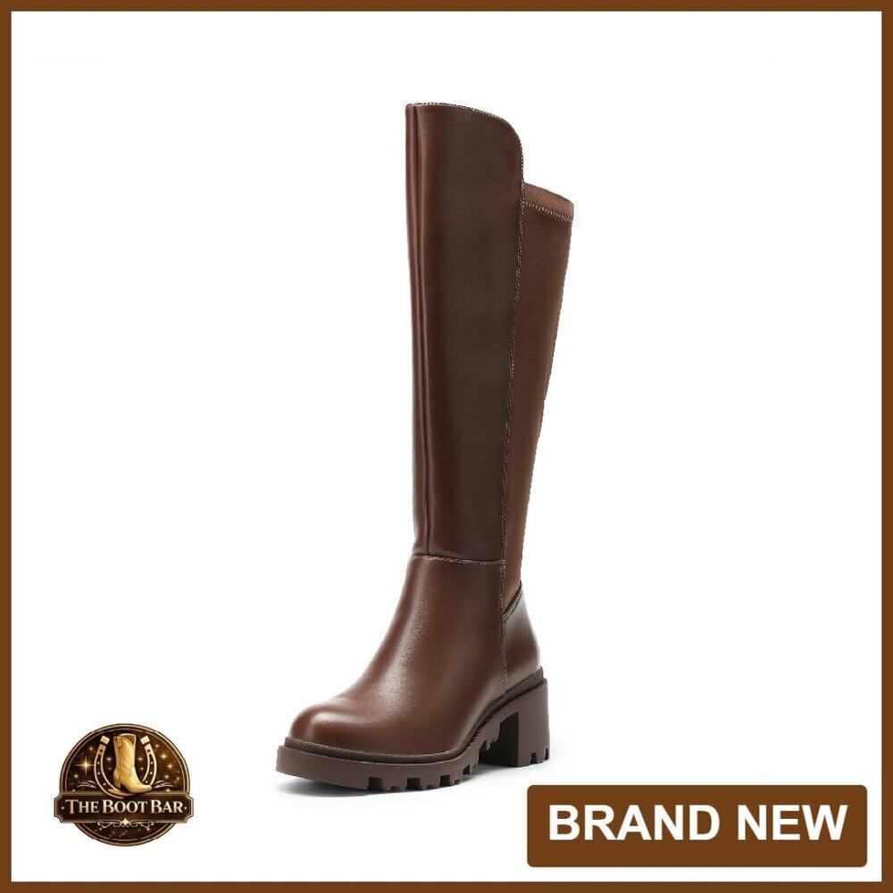Women's Knee High Platform Boots Stretch Fit Chunky Heel